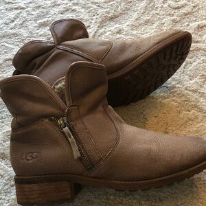 UGG Tan Leather Boots with Zipper